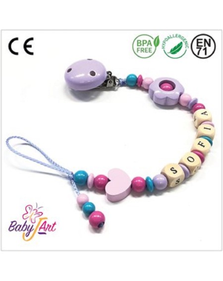 Babyjart wooden dummy chain with name, hook / adapter pacifier mam 2