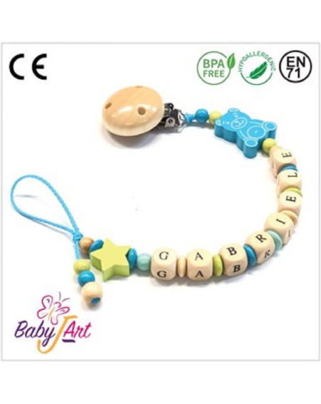 Babyjart wooden dummy chain with name, hook / adapter pacifier mam 2