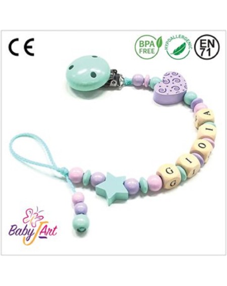 Babyjart wooden dummy chain with name, hook / adapter pacifier mam 2