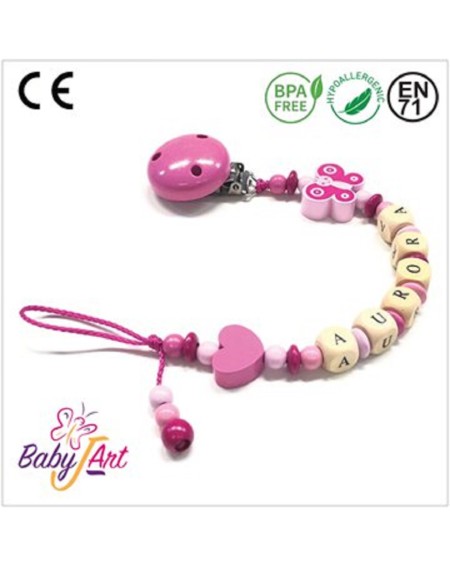 Babyjart wooden dummy chain with name, hook / adapter pacifier mam 2