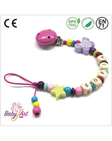 Babyjart wooden dummy chain with name, hook / adapter pacifier mam 2