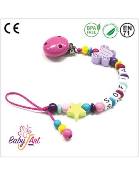 Babyjart wooden dummy chain with name, hook / adapter pacifier mam