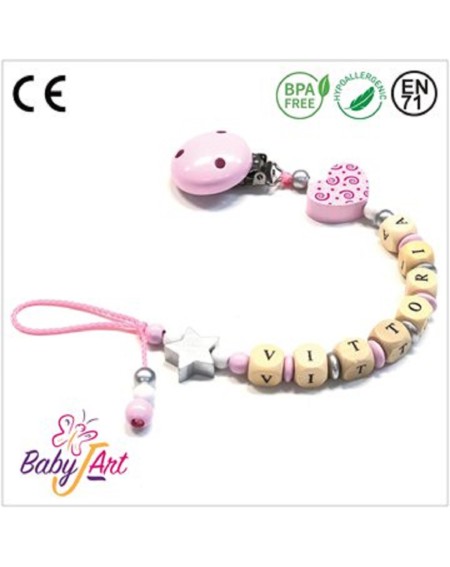 Babyjart wooden dummy chain with name, hook / adapter pacifier mam 2