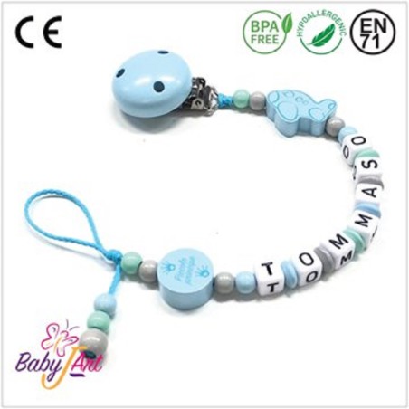 Babyjart Schnullerkette aus Holz mit Namen, Schnullerhaken / Adapter mam