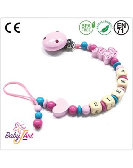 Babyjart wooden dummy chain with name, hook / adapter pacifier mam 2