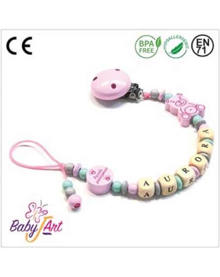 Babyjart wooden dummy chain with name, hook / adapter pacifier mam 2