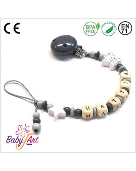 Babyjart wooden dummy chain with name, hook / adapter pacifier mam 2