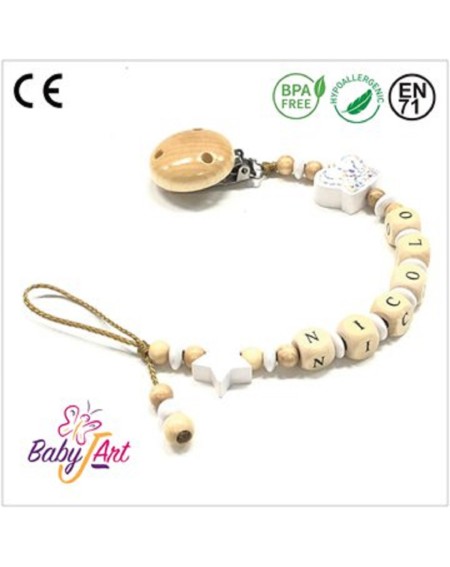 Babyjart wooden dummy chain with name, hook / adapter pacifier mam 2