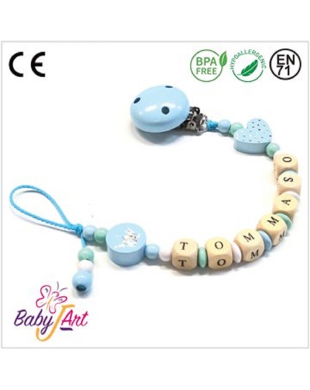 Babyjart wooden dummy chain with name, hook / adapter pacifier mam 2