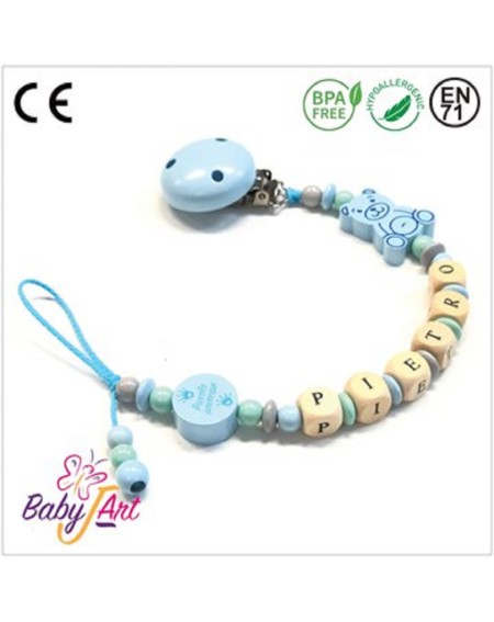 Babyjart wooden dummy chain with name, hook / adapter pacifier mam 2
