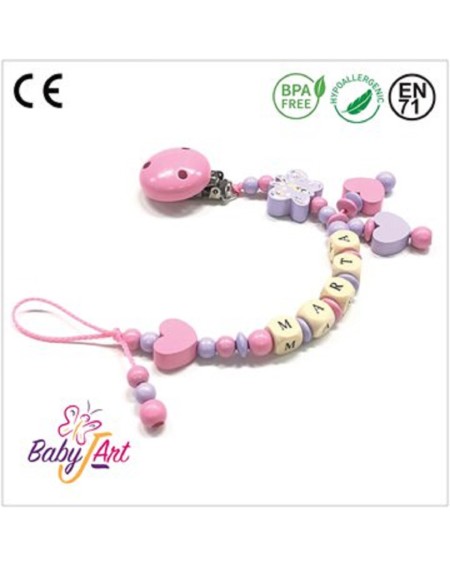 Babyjart wooden dummy chain with name, hook / adapter pacifier mam 2