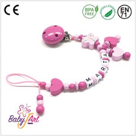 Babyjart wooden dummy chain with name, hook / adapter pacifier mam